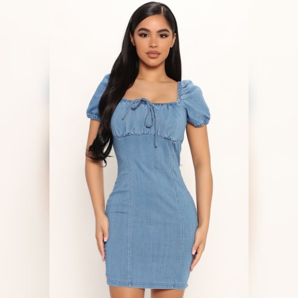 Mini Dress- IRIS Samantha Denim Mini Dress Light Wash